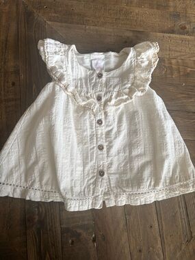 Shabby Chic White Ruffled Button-Front Toddler Dress